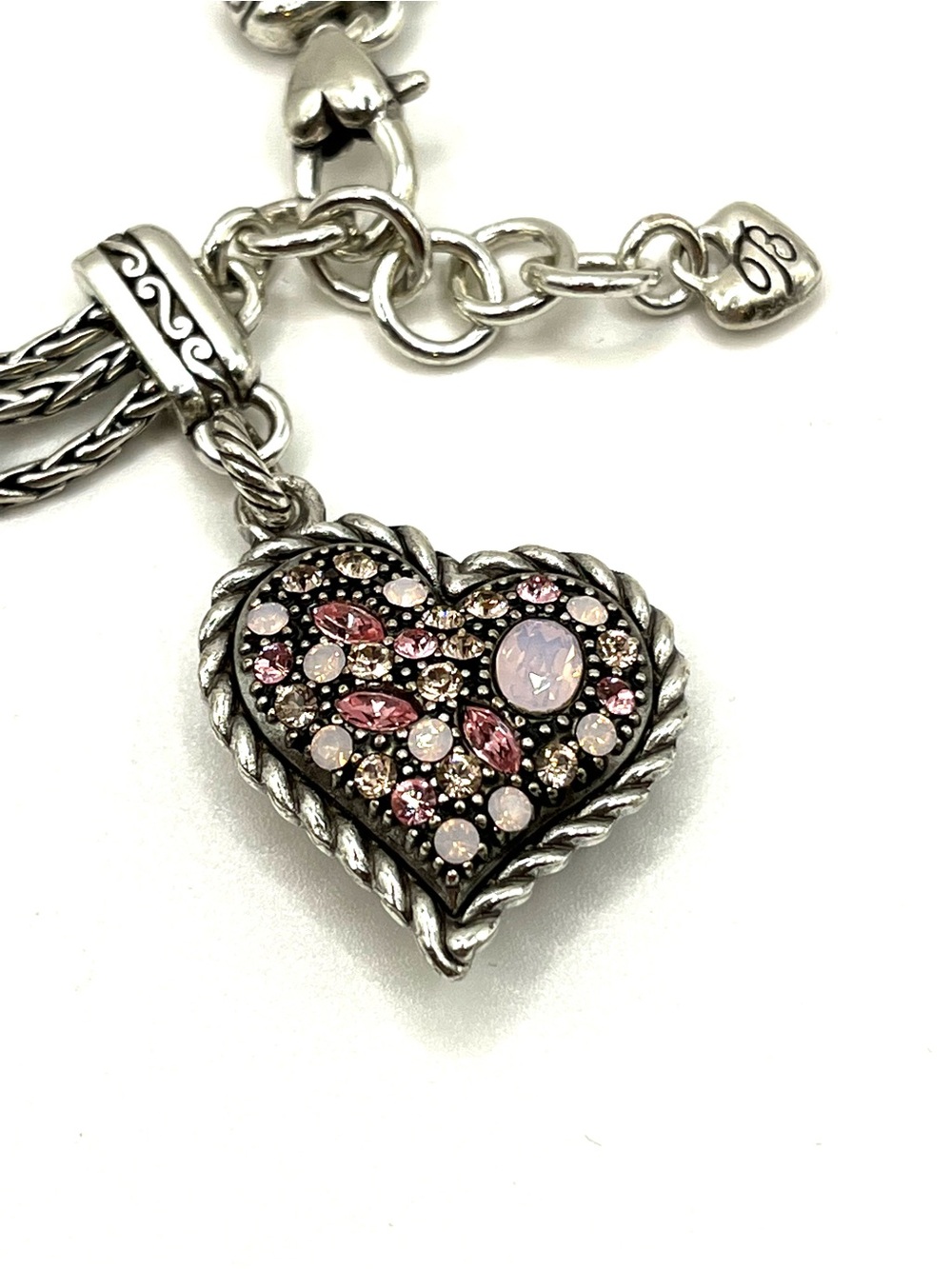 Brighton Breast Cancer Bracelet Power of Pink Heart Triple Stranded Crystals